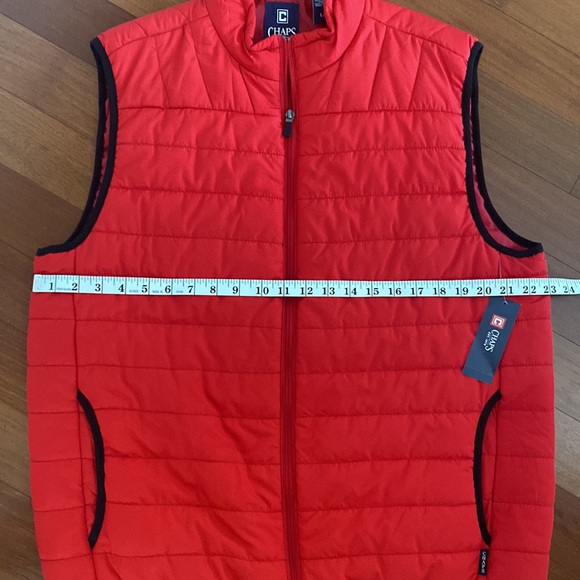 Chaps Mens Ralph Lauren Red Black Zip Front Puffer Lightweight Vest Pockets Sz L - Picture 11 of 12